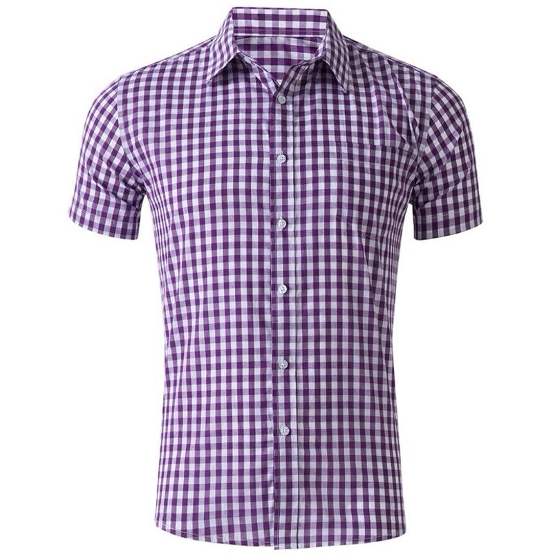 Men's shirt short-sleeved shirt Hawaiian style red and blue plaid lapel casual breathable non-iron vacation street wear XS-6XL