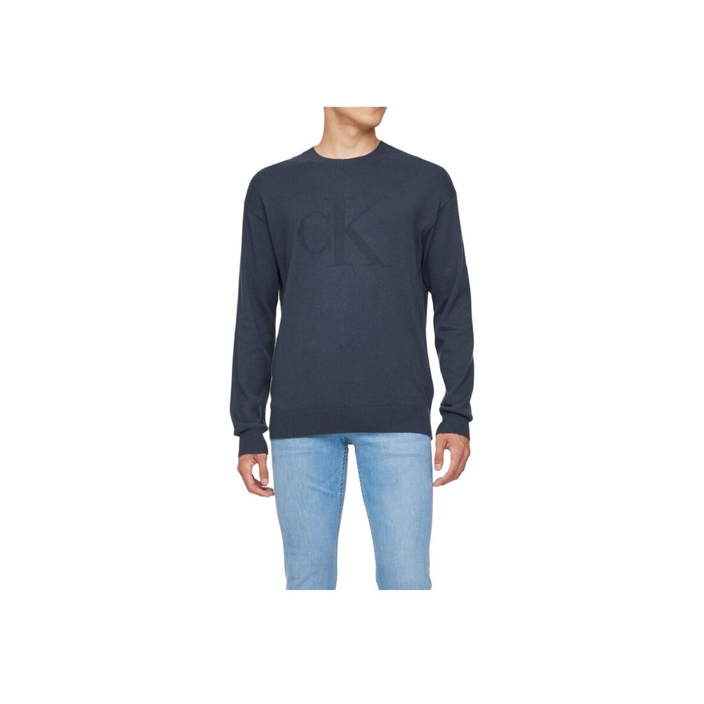 Calvin Klein Solid Color Letter Embroidered Crew Neck Long Sleeve Sweater Men Sweater Navy-Blue J326453-BAN