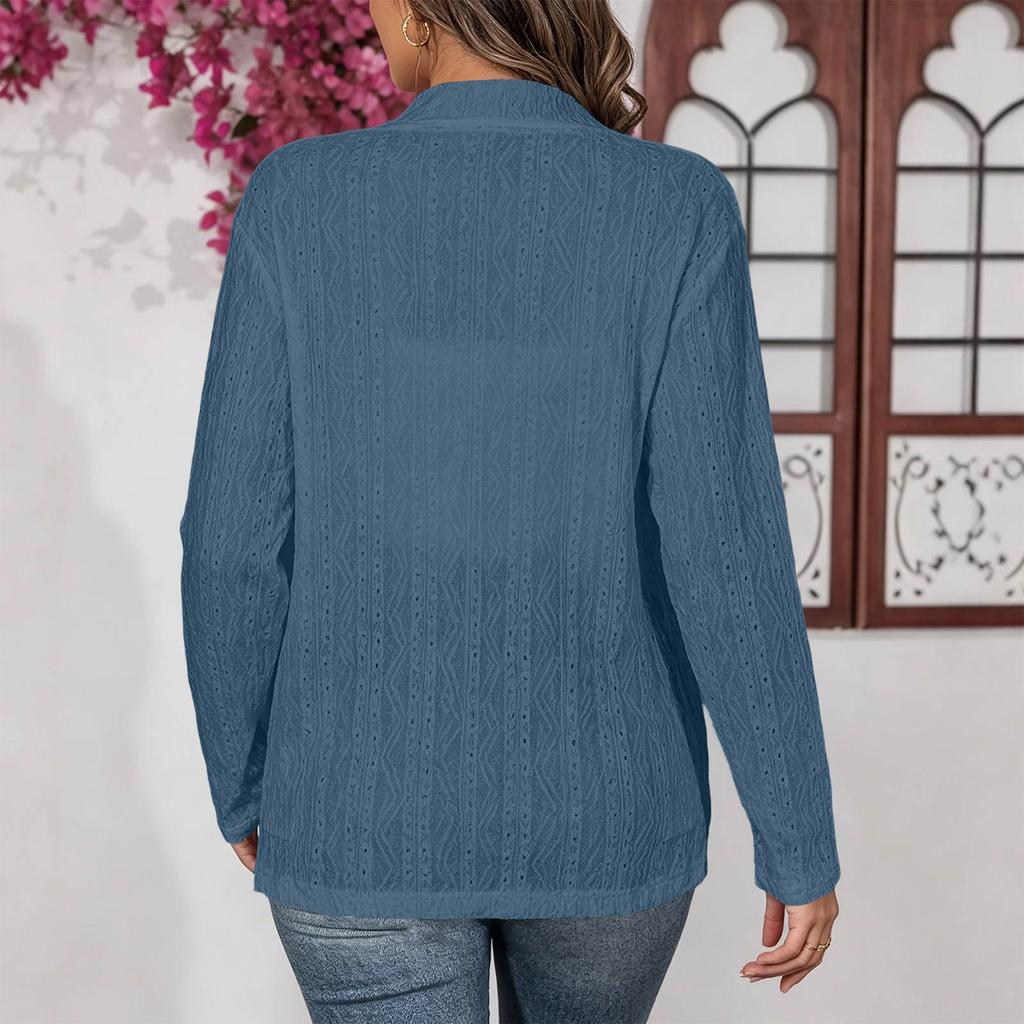 Women's Long Sleeve Cardigan with Pockets, Color Elegant Casual Open Front Jacket for Everyday Wear