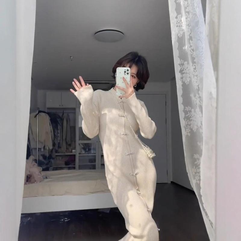 

Cheongsam improved light girl s high-end sense inside with base knitted dress women s autumn and winter XL