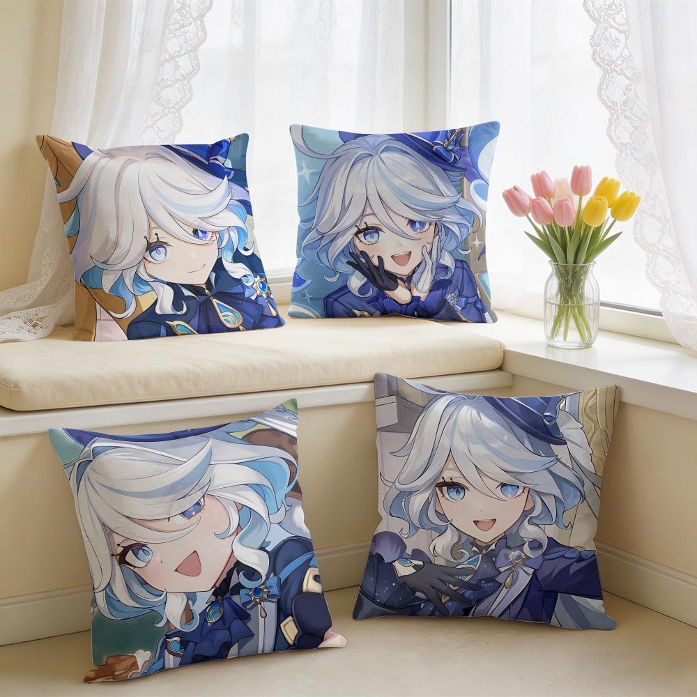 Furina Genshin Impact Cushion Cover Square Short Plush Pillow Case Living Room Sofa Home Decor Funda X