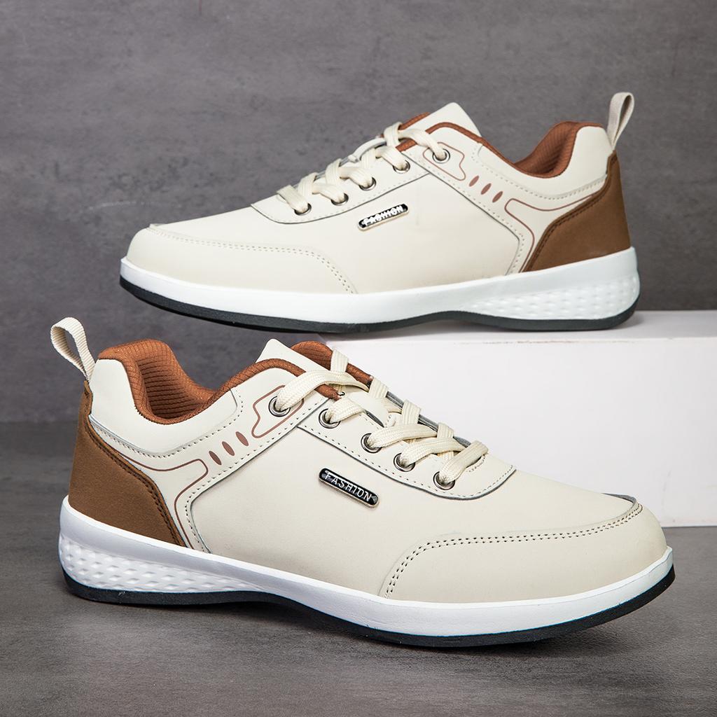 Men Shoes PU Leather Sneaker Trend Shoes Breathable Men Sneakers Walking Non-slip Lace-up Casual Footwear Holiday Shoes for Male