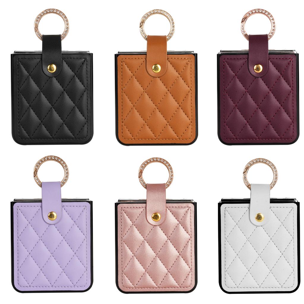 Luxury Ring Buckle Holder Leather Diamond Case For Samsung Galaxy Z Flip 6 5 4 3 5G Flip6 Flip5 Shockproof Phone Cover Fundas