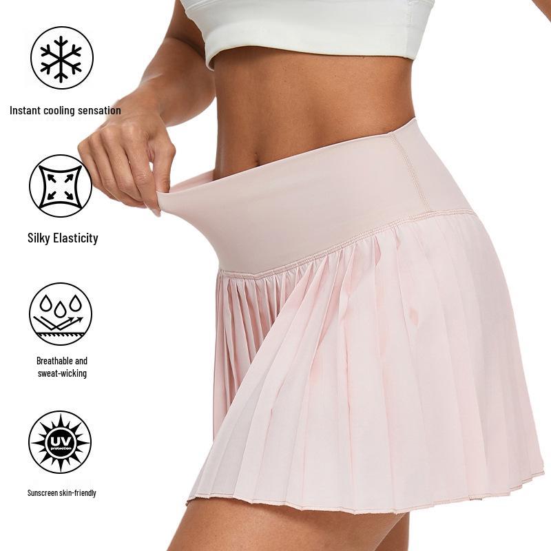 High-Waisted Pleated Sports Mini Skirt with Pockets - Women's Anti-Exposure Tennis Skirt