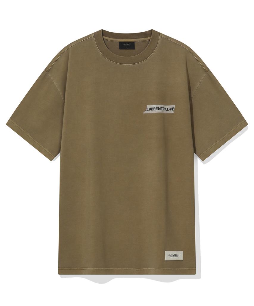 BEENTRILL Vintage Masking Taping Dyed Short Sleeve T-Shirt (Brown)