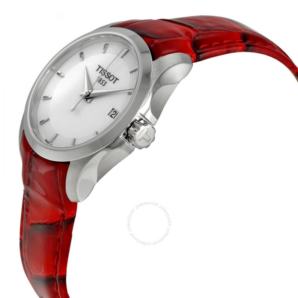 Tissot Couturier White Dial Red Leather Ladies Watch T0352101601101 T035.210.16.011.01