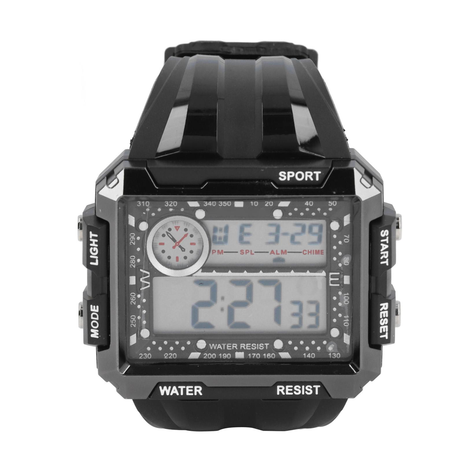 

Цифровые спортивные часы Водонепроницаемые 50 м Прямоугольные часы с большим экраном и циферблатом 12/24 часа Светодиодные светящиеся наручные часы