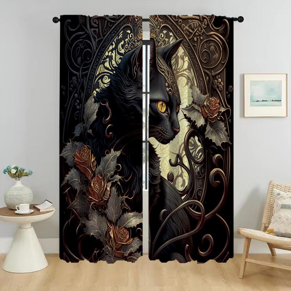 Blackout Curtain for Room 2 Panel Magic Cat Curtains for Bedroom Home Interior Curtains Partition Halloween Decoration Living
