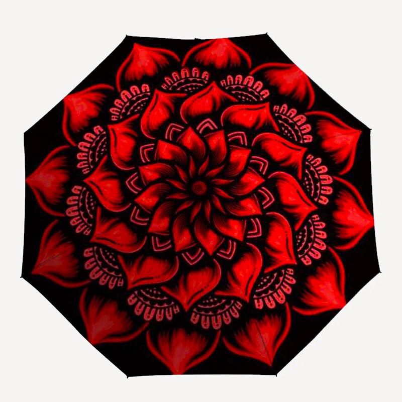 

1pc Red, Mandala, Symmetry Umbrella with Plastic Handle,Compact & Stylish,Suitable for All Seasons YS331018