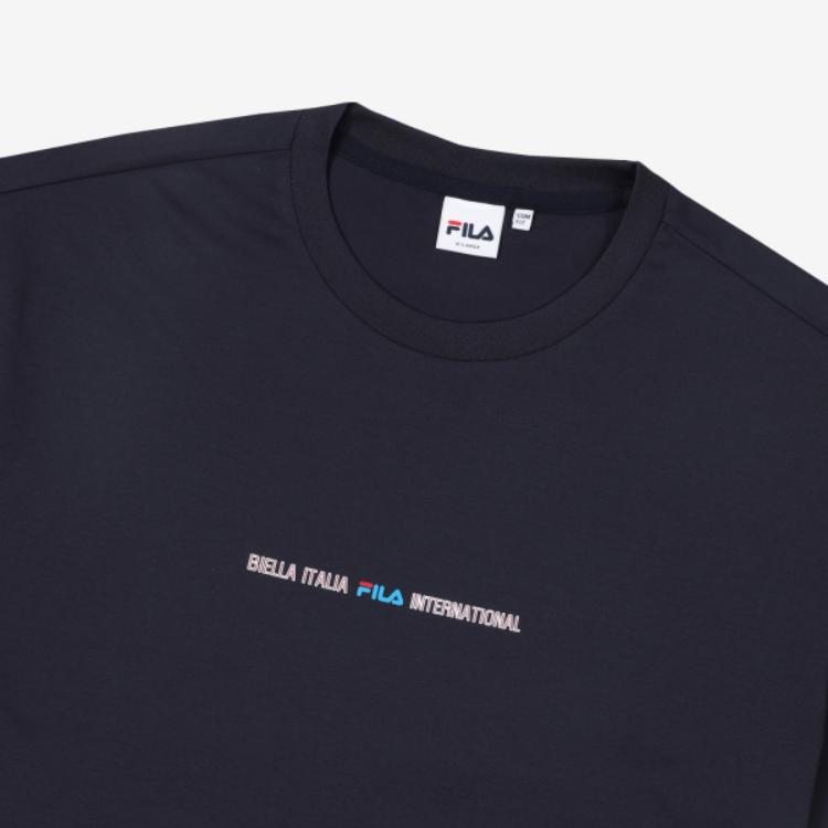 FILA T-Shirts Unisex Marine Blue Crew Neck Moderate Straight Fit FS2RSF2105X-INA
