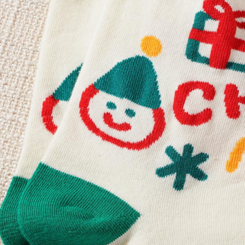 1/3 Paar Damen-Weihnachtssocken mit mittlerer Röhre, Lot glücklicher festlicher Baumwollsocken, Weihnachtsmann, Weihnachtsbaum