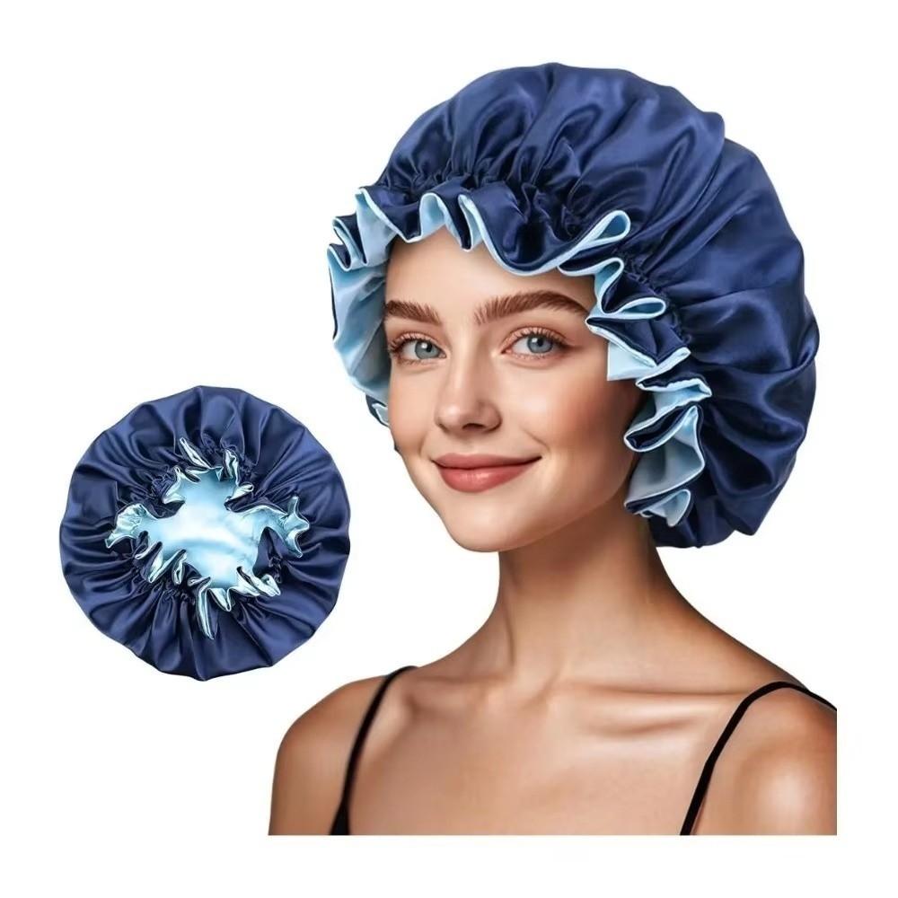 Double Layer Shower Caps Reversible Wear Bath Hair Cap Soft Cosmetic Cap  Makeup Tool