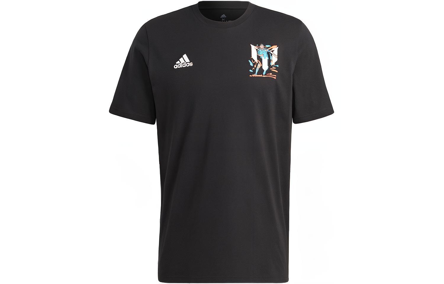 Мужская черная футболка Adidas Messi для футбола, умеренный прямой крой, HT5182 XXL