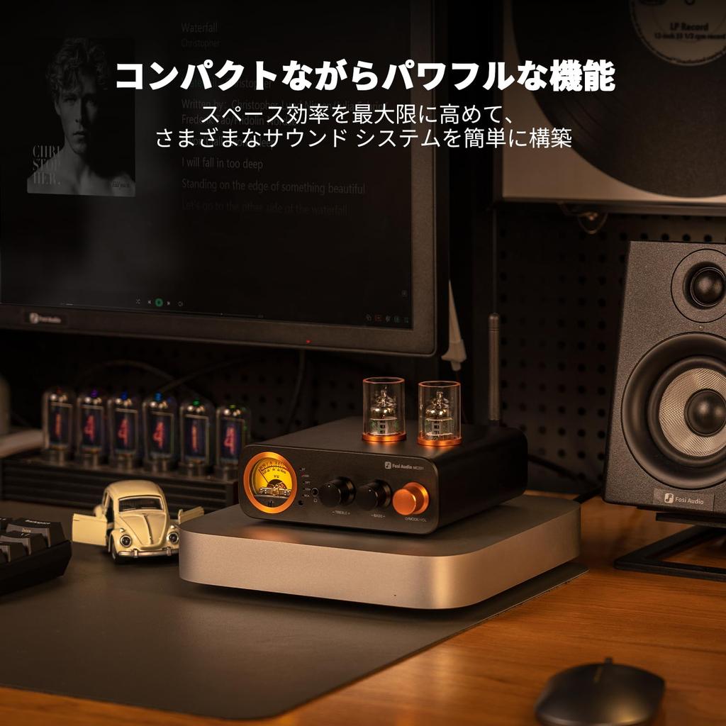 Fosi Audio MC331 Vacuum Tube Integrated Amplifier with DAC for HiFi Bookshelf Headphones 2 Channel Home Audio Stereo Power Amplifier Input Vintage VU