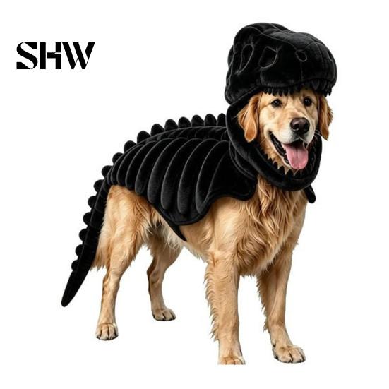 Costume Scheletro Dinosauro Tridimensionale per Animali Domestici, Abbigliamento 3D Luminescente al Buio, Cappello Morbido Peluche di Dinosauro per Cani Gatti di Halloween, Cosplay Festività