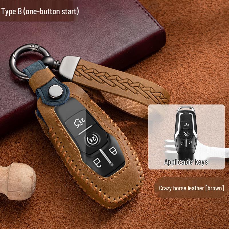Ford Key Case for Focus, Mondeo, Kuga, Ecosport, Edge, Taurus - Genuine Leather with Buckle