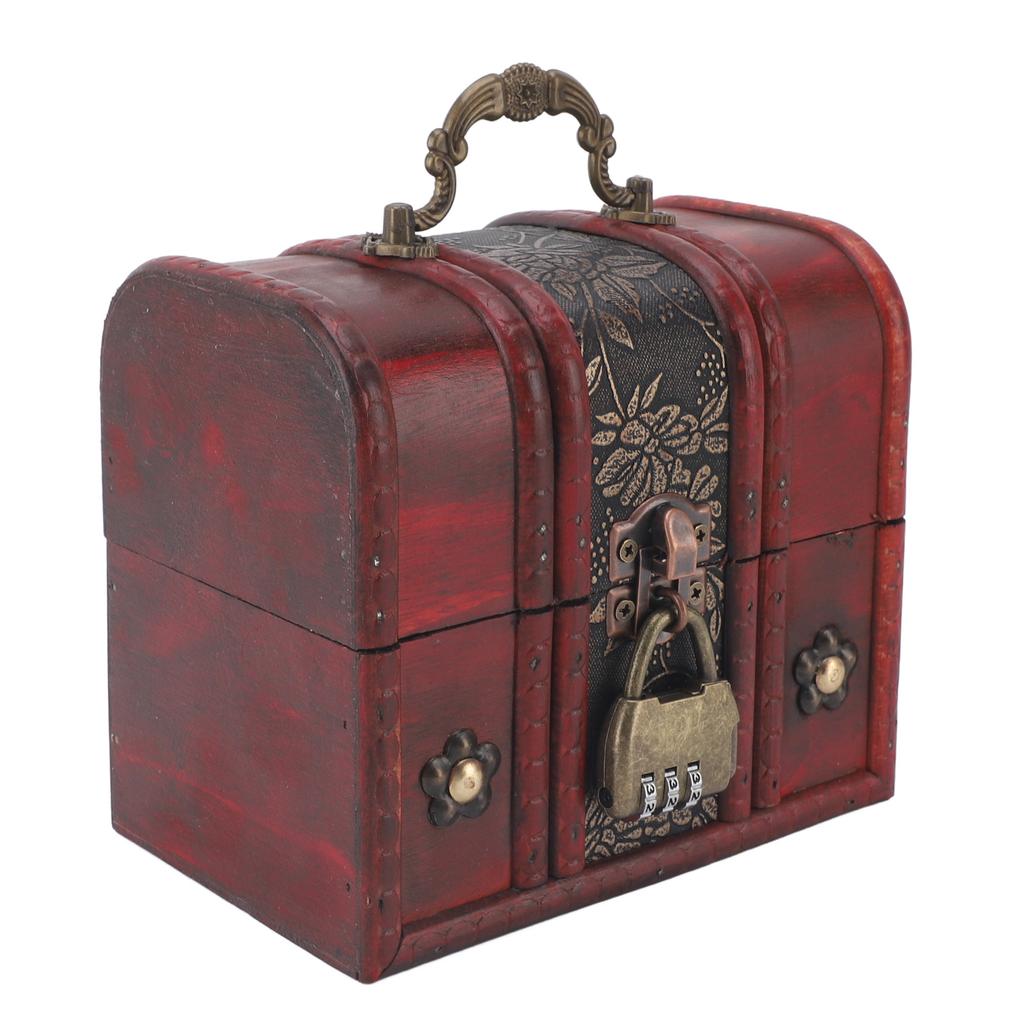 Vintage Trälåda för Smycken Retro Skattkista Prydnadslåda med Handtag Minnessak Gåva Dekorativ