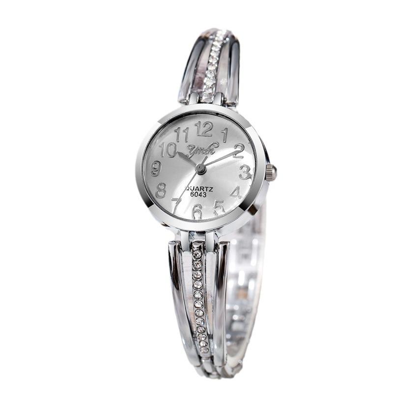 Stylish Women's Korean Rhinestone Steel Band Quartz Watch with Bracelet Bangle