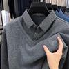 Yalu Men's Fleece-Lined Thermal Knit Sweater with Mock Layer Design