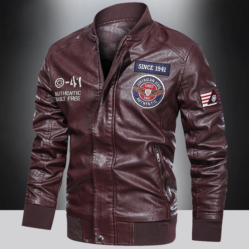 Spring and Autumn Men's Motorcycle Suit Leather Jacket Color Blocking American Baseball Collar Pilot Casual PU Leather Jacket