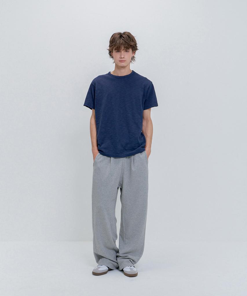 PSSHOPPER Semi-Crop Slub Vintage Short Sleeve T-Shirt [Navy]