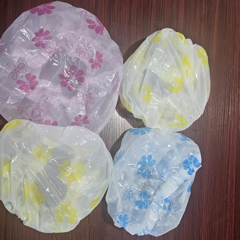 4 adjustable printed shower caps, high quality, reusable, with elastic bands, suitable for women's spa salons