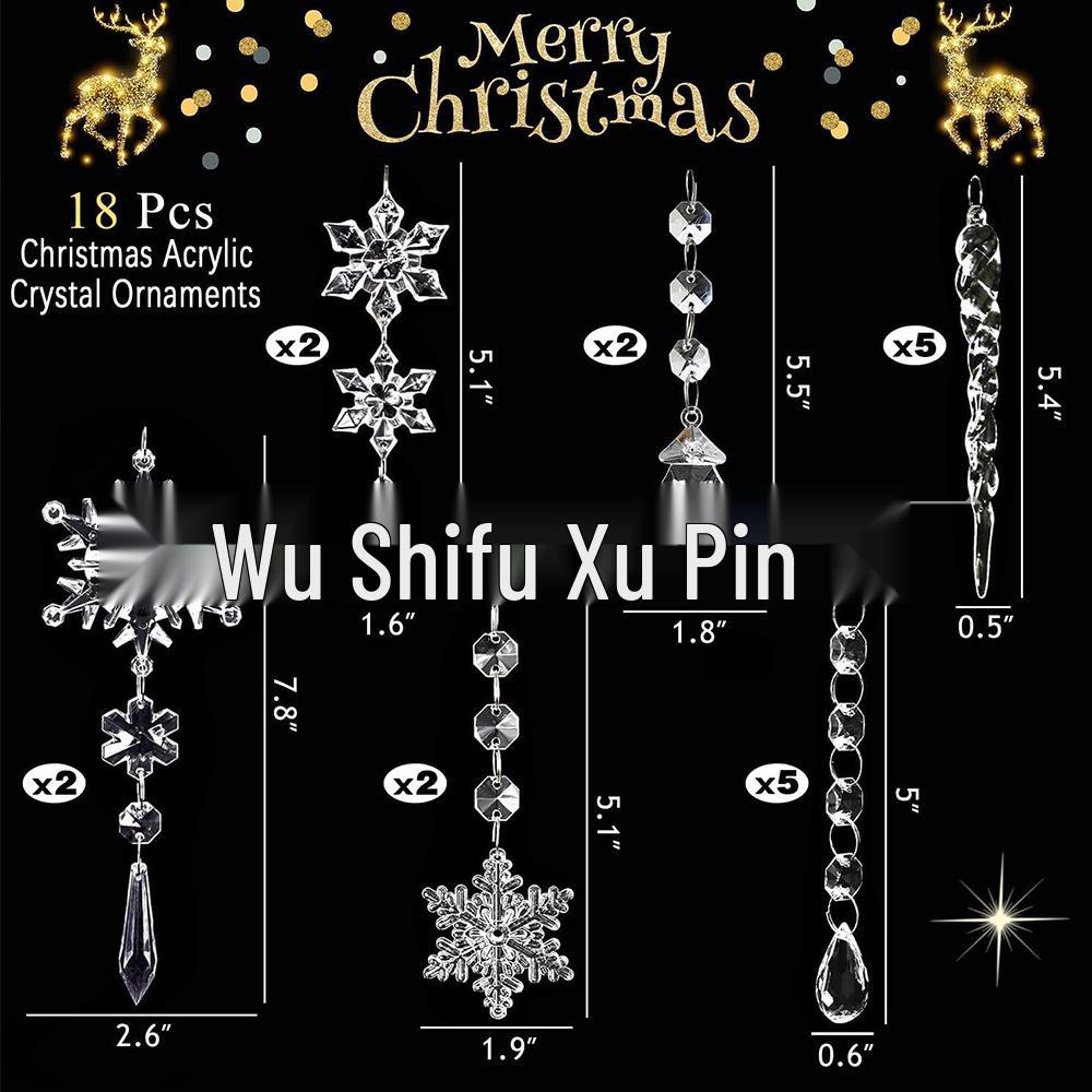 18-Piece Christmas Tree Decoration Set: Crystal Snowflakes & Icicle Ornaments