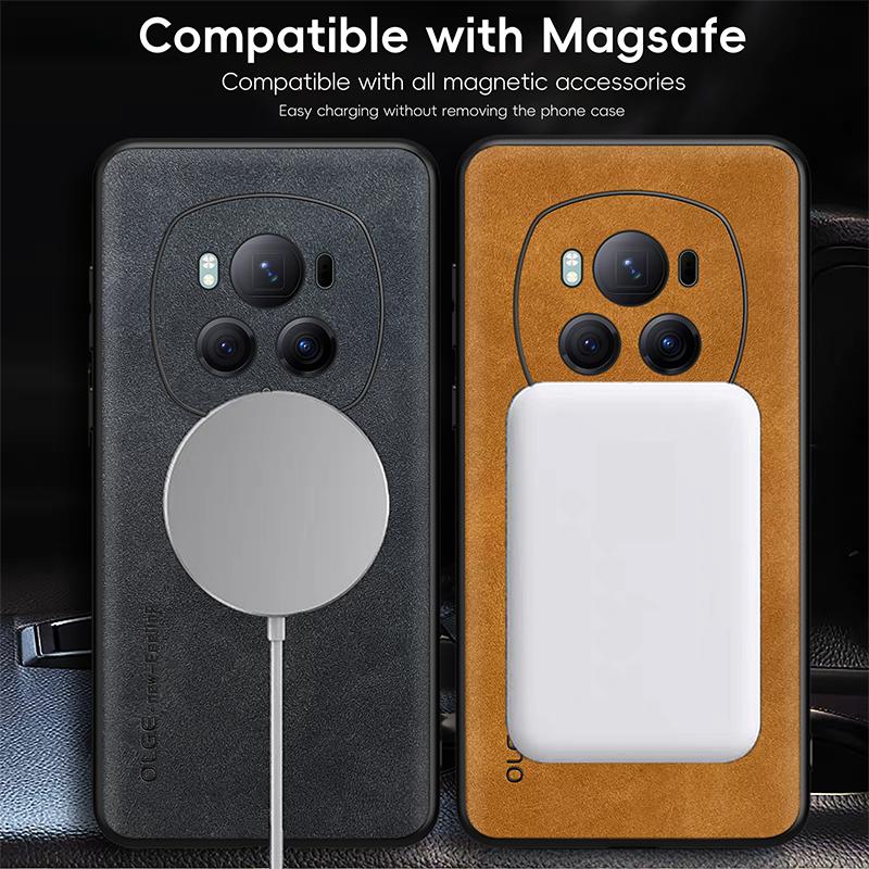 For Magsafe Magnetic Car Support Shockproof Matte Leather Phone Case For Honor 200 100 90 70 Magic 6 5 4 3 Pro Bumper Back Cover