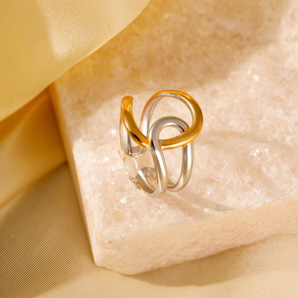 Regulowany pierścionek ze stali nierdzewnej w stylu Color-Block: Stylowy, Odporny na blaknięcie, Niszowy design dla kobiet