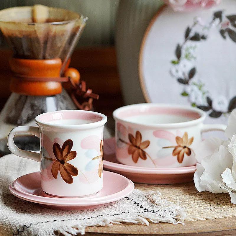 Vintage Ceramic Coffee Cup and Saucer Set Hand-painted Berries Afternoon Tea Coffee Cups Exquisite European Household Tea Set