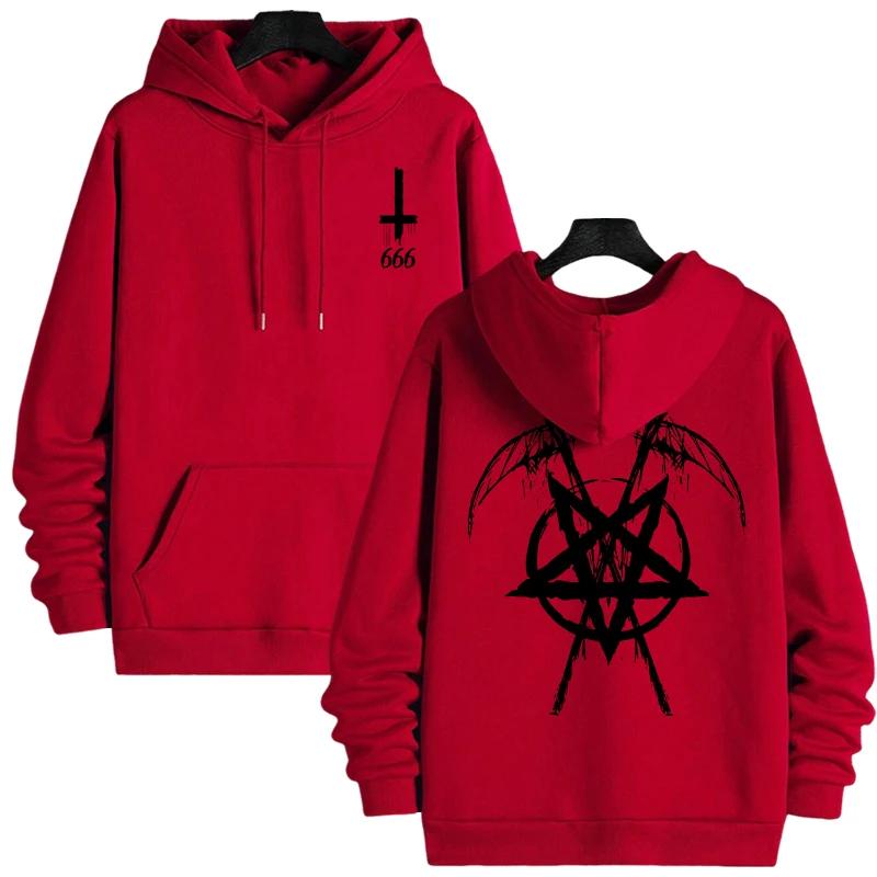 Autumn Winter Casual Sportswear Urban Fashion Hoodies Male Top Outwear 2025 Trendy Mens Hooded Sweatshirts Satan Pentagram Print