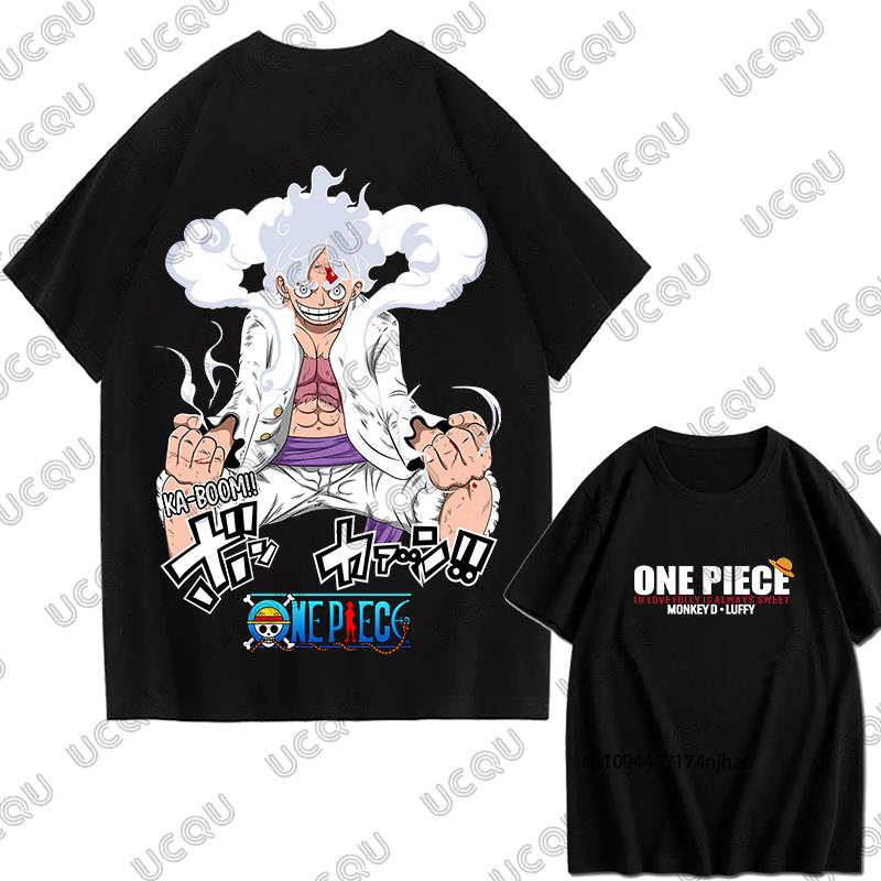 Japanes One Piece Luffy Gear 5 Print Cotton Unisexs T Shirt Summer Short Sleeve Cosplay Clothes Casual Tees Oversized Unisex Tops