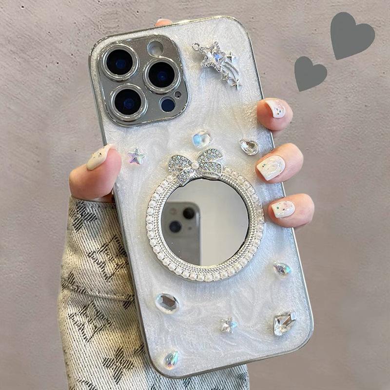 

For IPhone 17 Promax Mirror Dropping Gel Phone Case for Apple 16 Water Diamond Bow 15 Star Protective Cover For iPhone 7/8/SE 2020