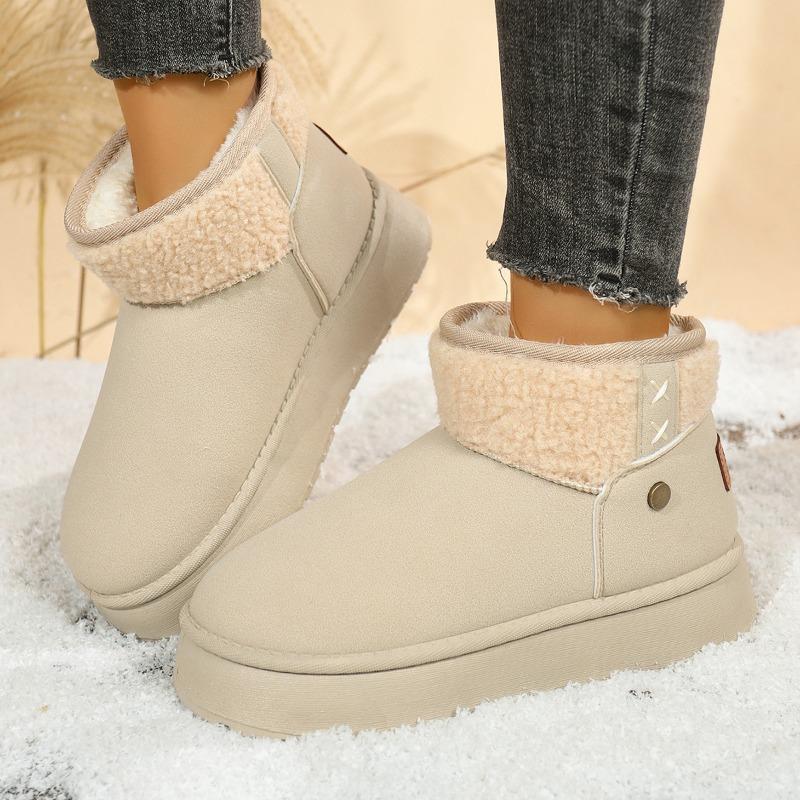 Fashion Color Block Suede Flat Shoes Winter New Round Toe Warm Non-slip Wear-resistant Snow Boots