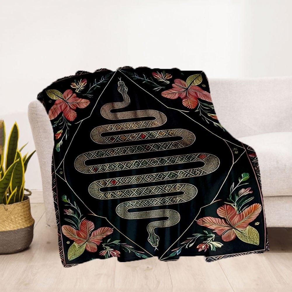 "Bohemian Snake Wall Art: Boho Decor with Flowers"Blanket Flannel Throw Blanket for Sofa, Bed, Travel, Camping, Office, Couch, Chair, And Be