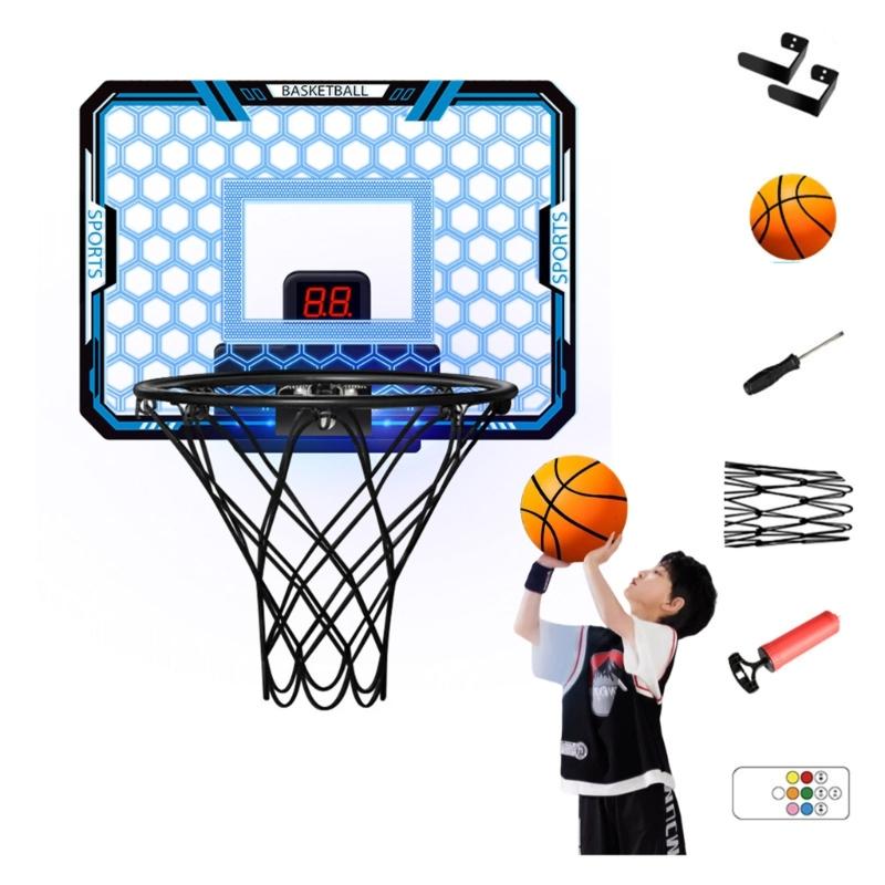 

Fun Indoor Basketball Stand System Color Changing Lights Scoreboard Complete Set For Home Entertainment Space Saving синий