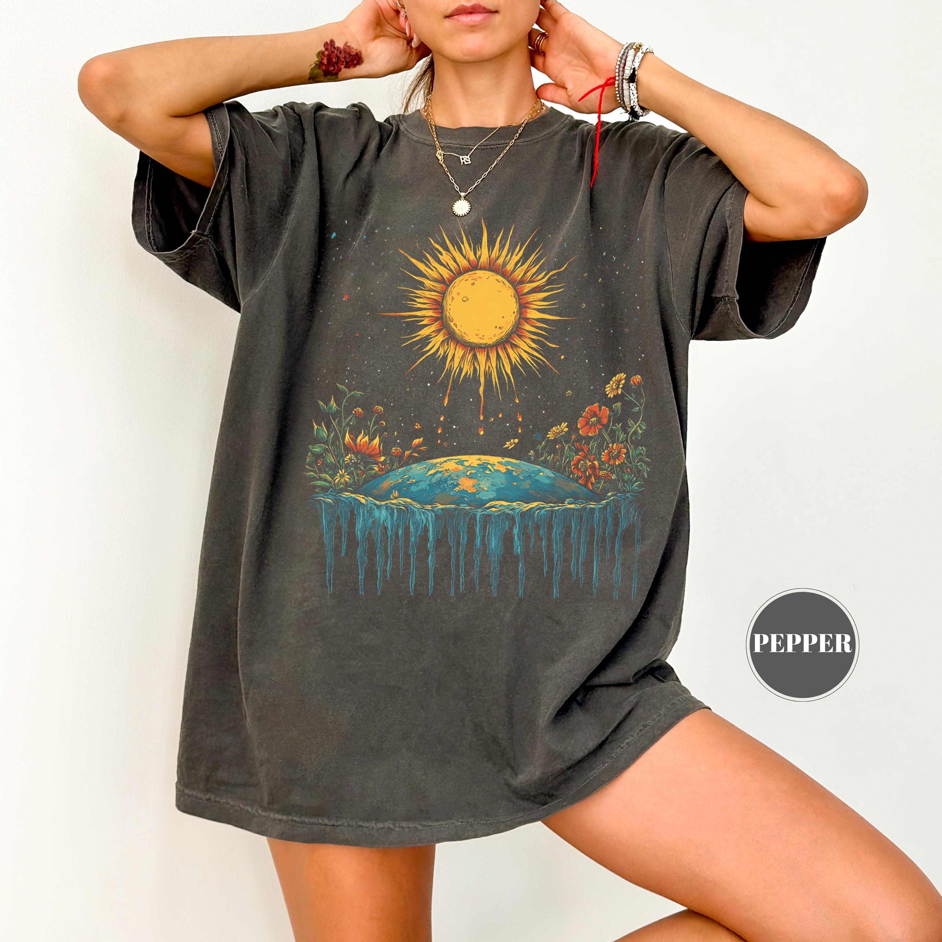 

Plus Size Womens Boho Floral Golden Sun TShirt Pure Cotton Breathable Stylish Versatile Street Style Streetwear Oversized XL