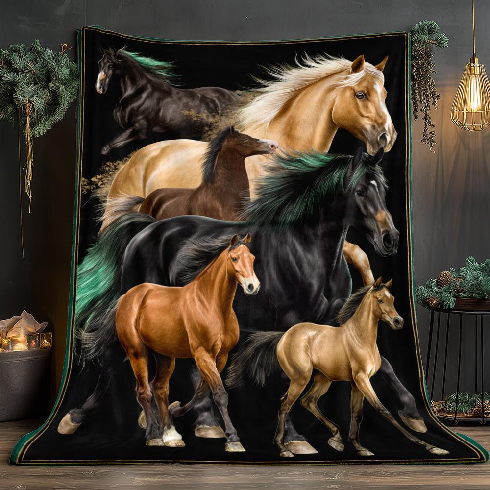 

Pattern of galloping horses Flannel printed blanket suitable for all seasons suitable for living room office sofa and travel 75x90cm28x39in