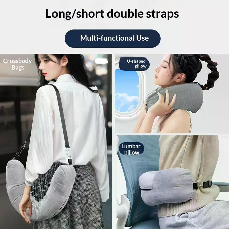 Travel Neck Pillow With Fillable Clothing Storage Bag U-Shaped Pillowcase Crystal Fleece Neck Pillow Cover For Airplane Travel