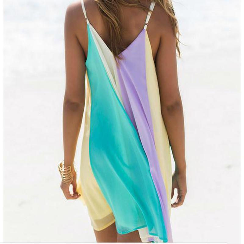 Premium Quality Women Summer Casual Dress Colorful Mini Chiffon Spaghetti Strap