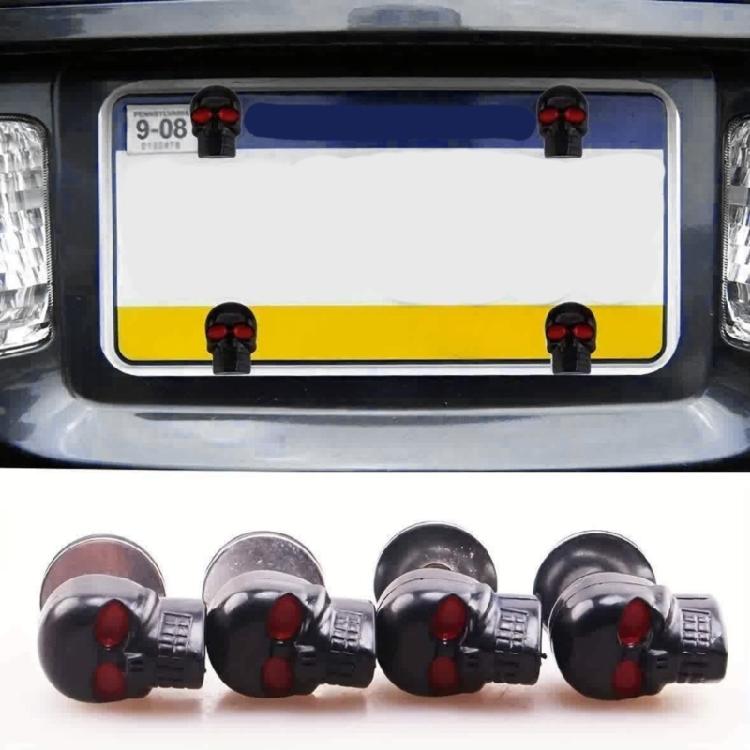 Totenkopf Kennzeichenschrauben für Auto Motorrad Kunststoffkörper und Edelstahlschraube 1/4'' Befestigungskappe Schraube