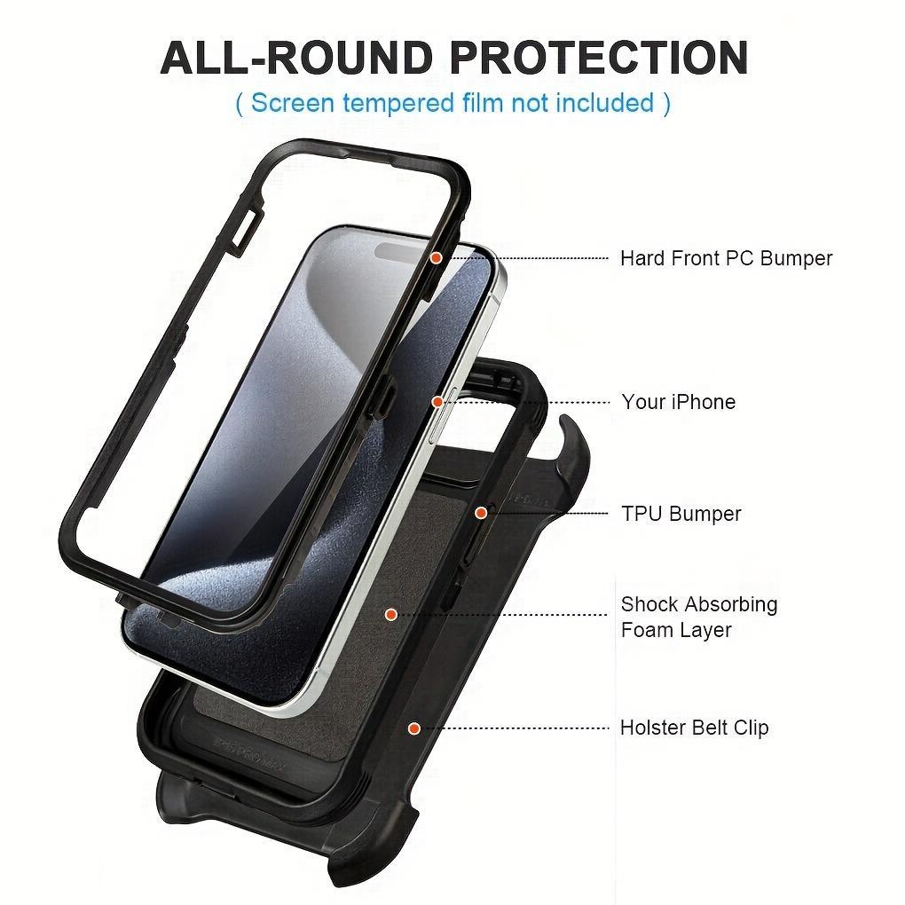 2 Layers of Sturdy Shockproof Rugged Case for iPhone 17 16 15 14 13 X XR XS Pro Max Heavy Duty Cover