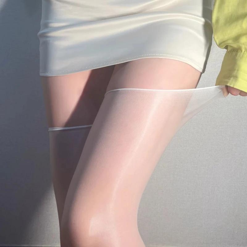 Sexy Glossy Silk Stocking Women Seamless 1D Ultra Thin Transparent Thigh High Stockings Shiny Ol Summer Fashion Party Dance Ootd