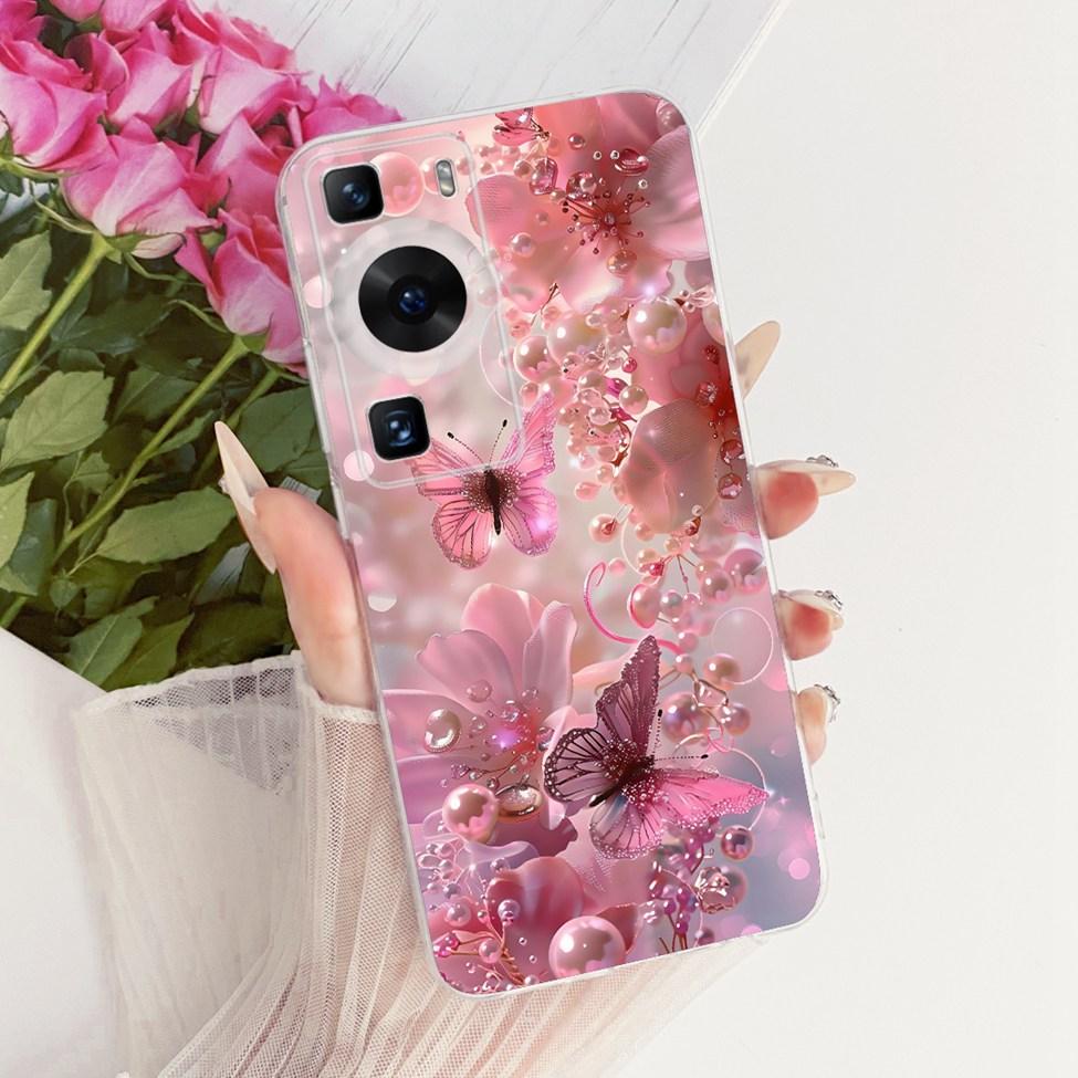 Clear For Huawei P60 Case Cute Cat Fashion Butterfly Funny Painted Casing For Huawei P60 Pro MNA-AL00 MNA-LX9 Cover