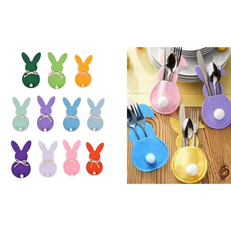 Cutlery Case Lovely Rabbit Cutlery Holder Cutlery Bag for Easter Christmas New Year Decor Non Woven Cloth Resuable 6PCS