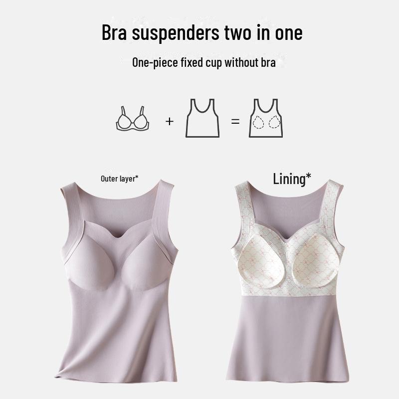 Women's V-Neck Heated Seamless Vest with Skin-Beautifying High-Elastic Warmth and Built-in Bra.