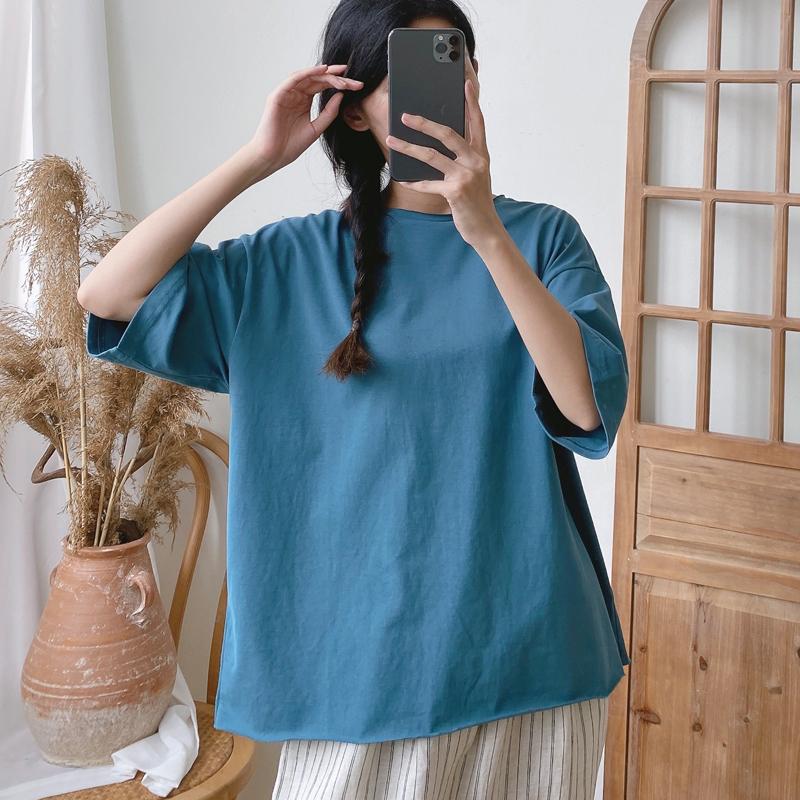 Johnature Summer Casual Solid Color Simple Women Tops All Match O-neck Short Sleeve Loose Female T-Shirts