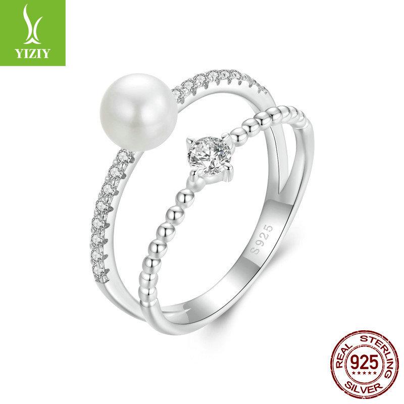 

Natural Freshwater Pearl Moissanite Ring, Light Luxury And Elegant Temperament 925 Sterling Silver Double-Layer Ring 8