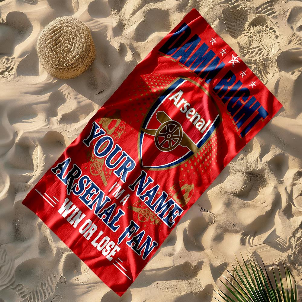 Arsenal F.c. Customized Name Beach Towel Quick-Dry Soft Microfiber