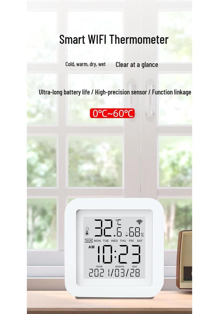 Tuya WiFi Indoor Temperature & Humidity Sensor with Remote Control and Probe